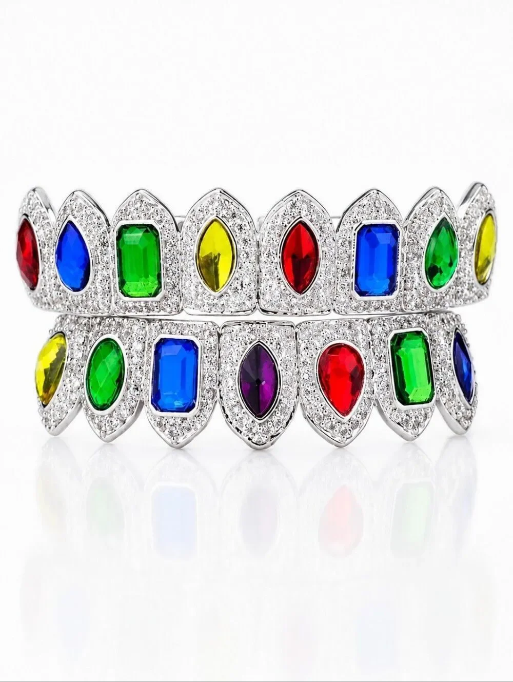 Dripped Out Silver Multi Stone Grillz Set